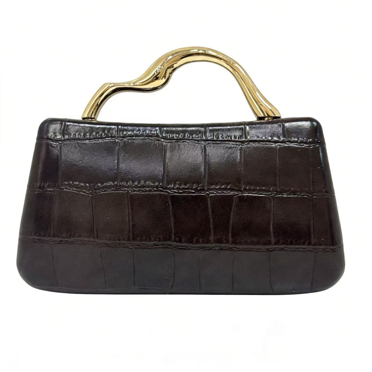 Women’s Crocodile-Embossed Structured Evening Bag with Gold-Tone Handle - Image 5