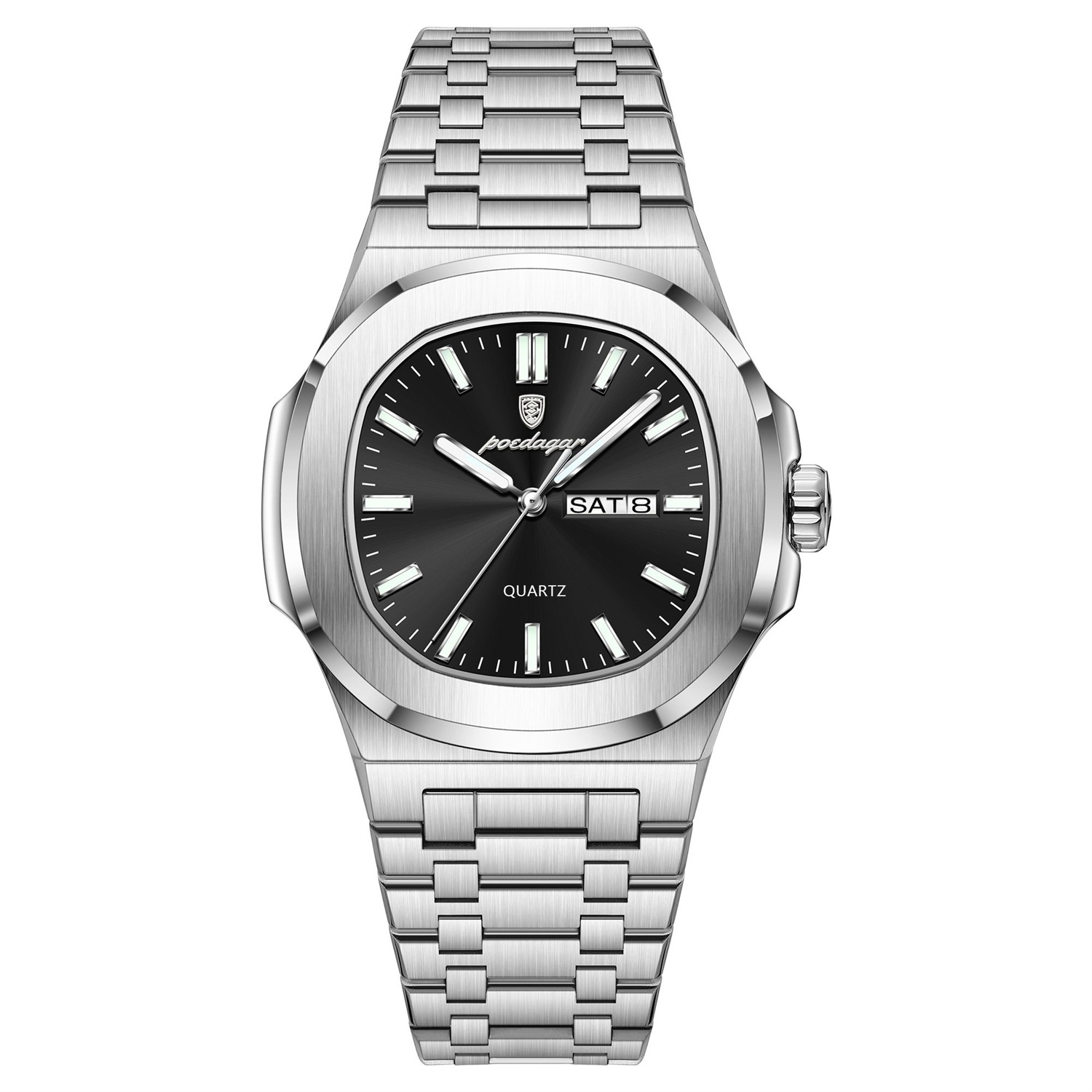 Men’s Luminous Quartz Watch – 44mm Day-Date Steel Bracelet Wristwatch - Image 9