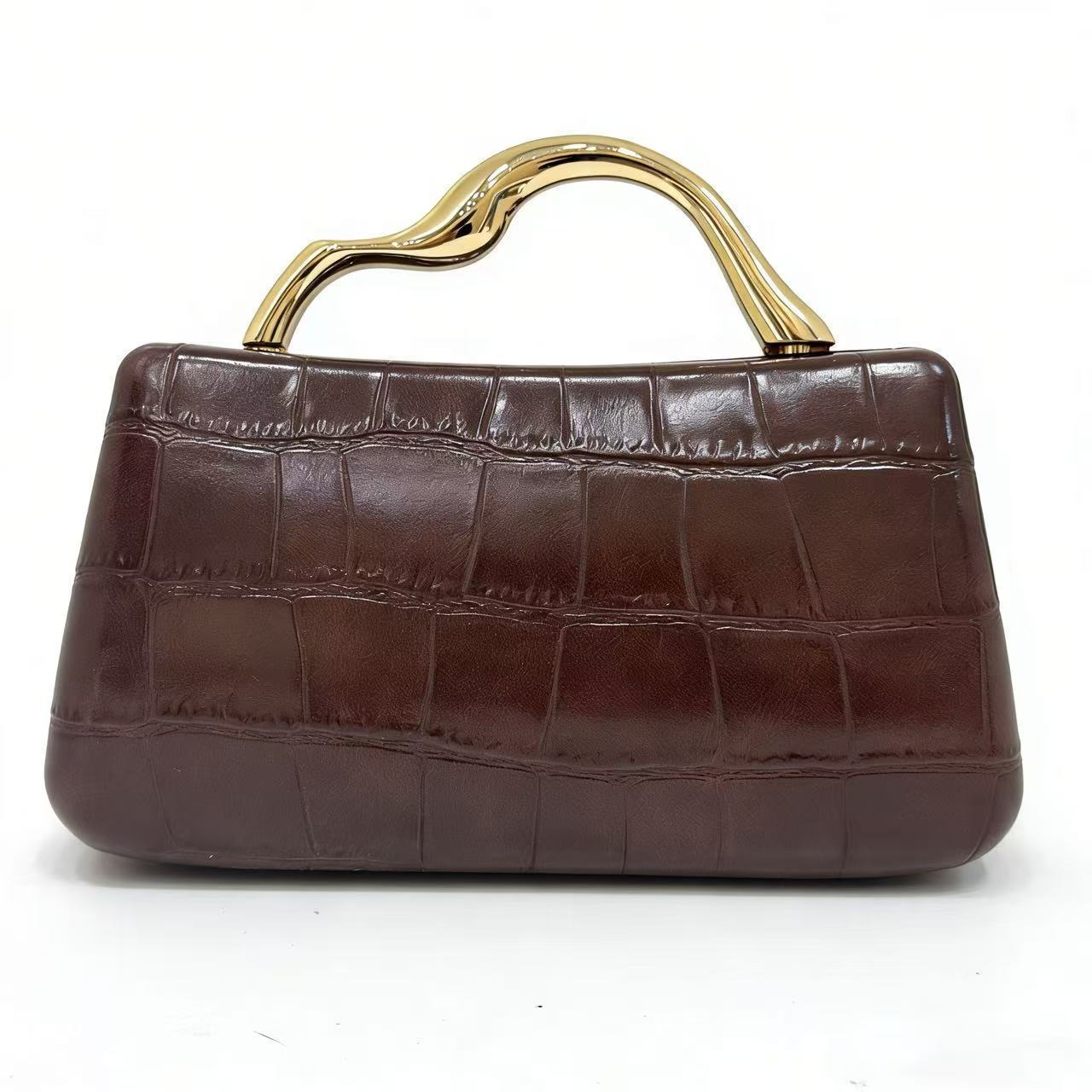 Women’s Crocodile-Embossed Structured Evening Bag with Gold-Tone Handle - Image 8