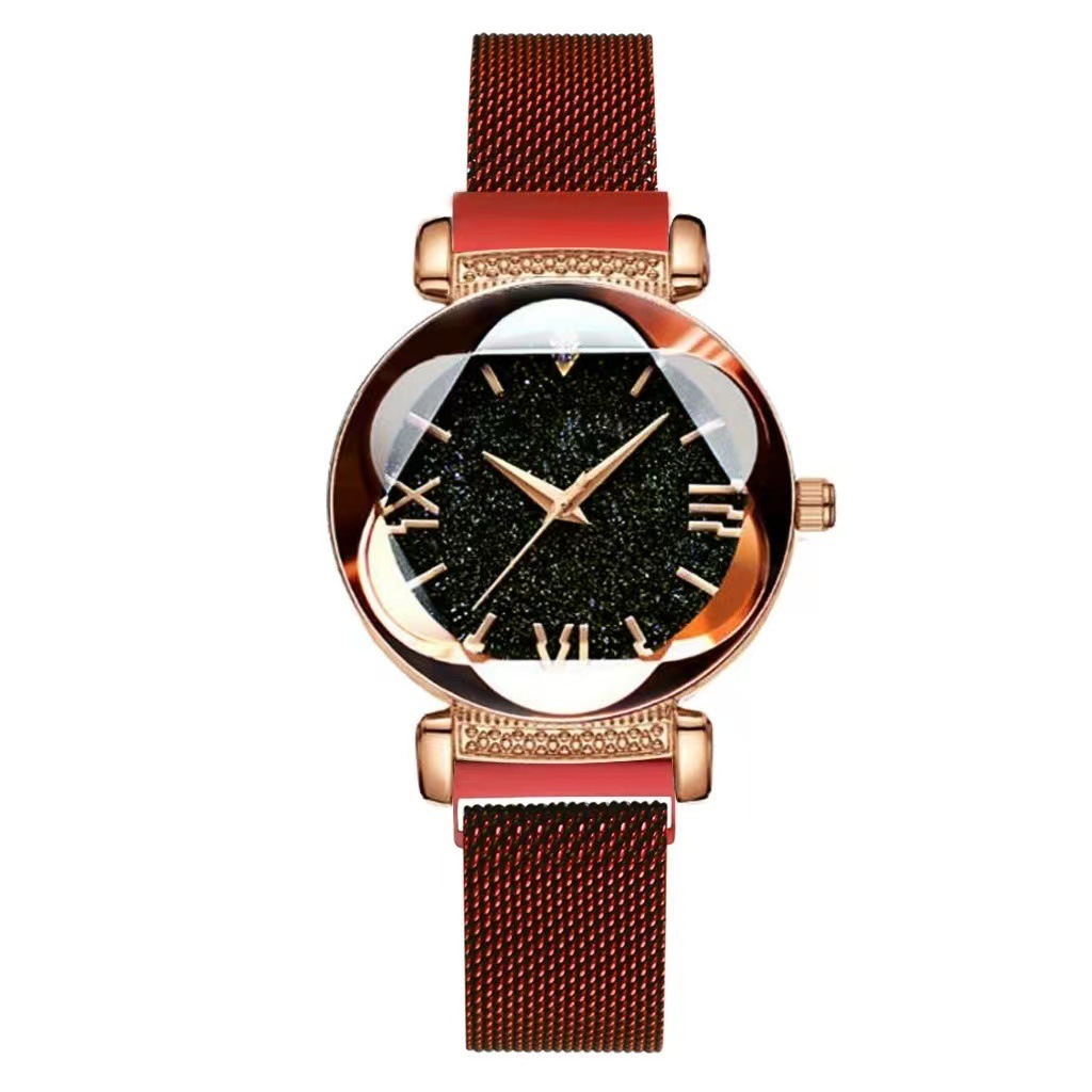 Women’s Starry Sky Quartz Watch – Roman Numeral Milanese Mesh Wristwatch