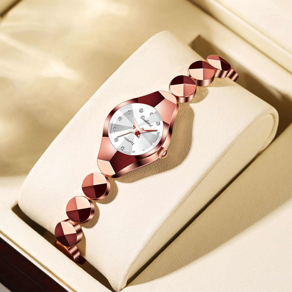 Women’s Faceted Dial Bracelet Watch with Geometric Link Band