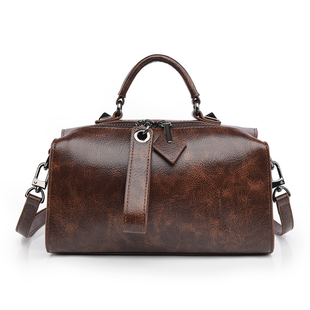 Women’s Oil-Wax Finish Pillow Satchel Crossbody Bag