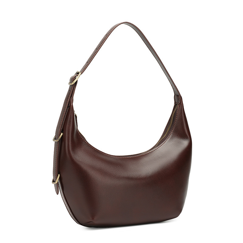 Women’s Full-Grain Leather Crescent Hobo Shoulder Bag - Image 3