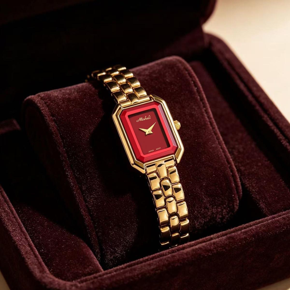 Women’s Rectangular-Dial Quartz Watch with Stainless-Steel Bracelet