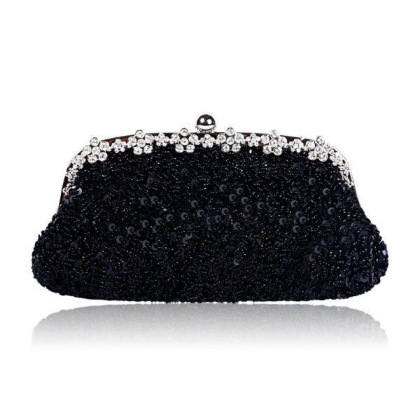 Women’s Hand-Beaded Sequin Evening Clutch with Chain Strap