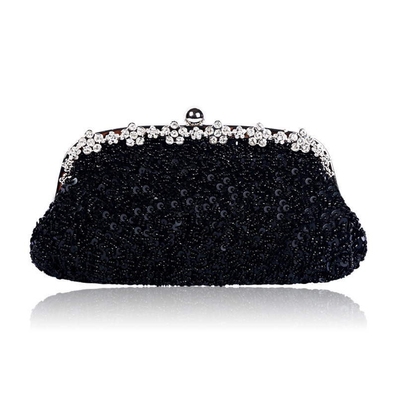 Women’s Hand-Beaded Sequin Evening Clutch with Chain Strap