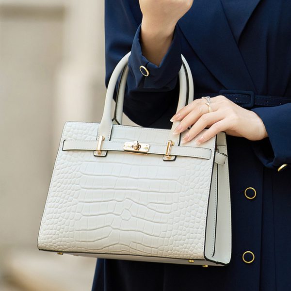Women’s Crocodile-Embossed Genuine Leather Satchel Crossbody Bag
