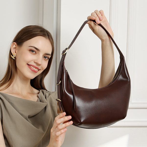 Women’s Full-Grain Leather Crescent Hobo Shoulder Bag