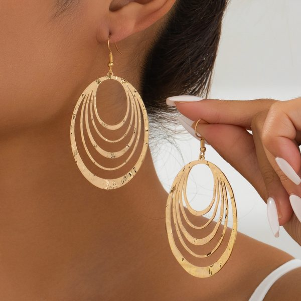 Three-Layer Hollow Oval Drop Earrings