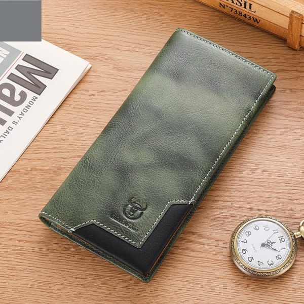 Men’s Genuine Cowhide Leather Long Wallet with Vintage Oil-Waxed Finish