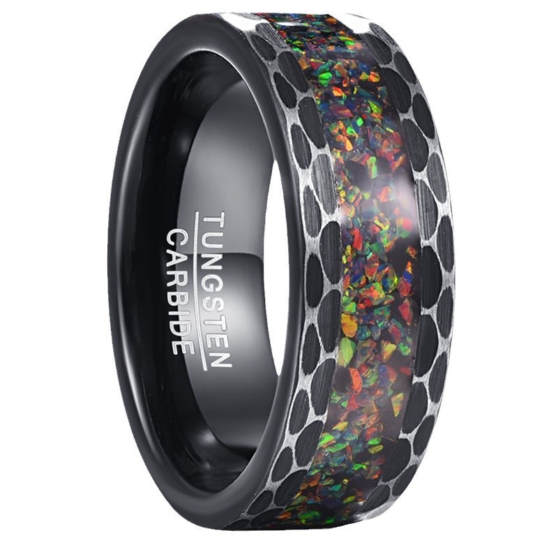 8 mm Black Edge Broken Opal Tungsten Ring - Image 2