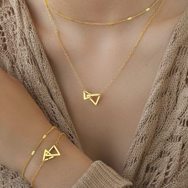 Interlocking Triangle Necklace and Bracelet Set