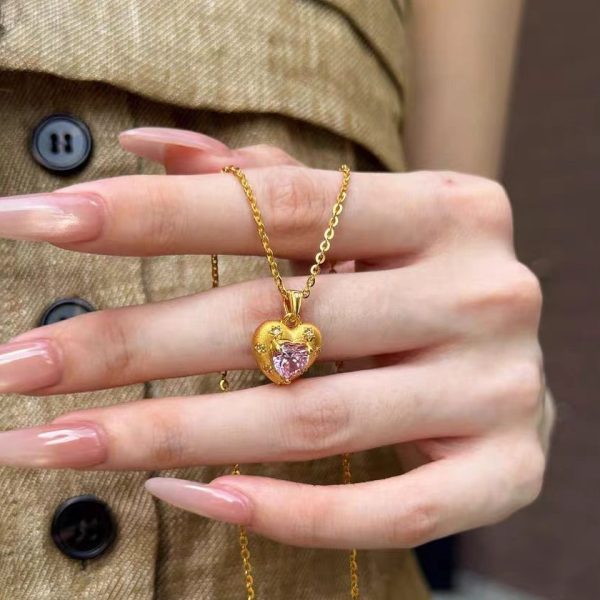 Pink Heart Pendant and Ring Set