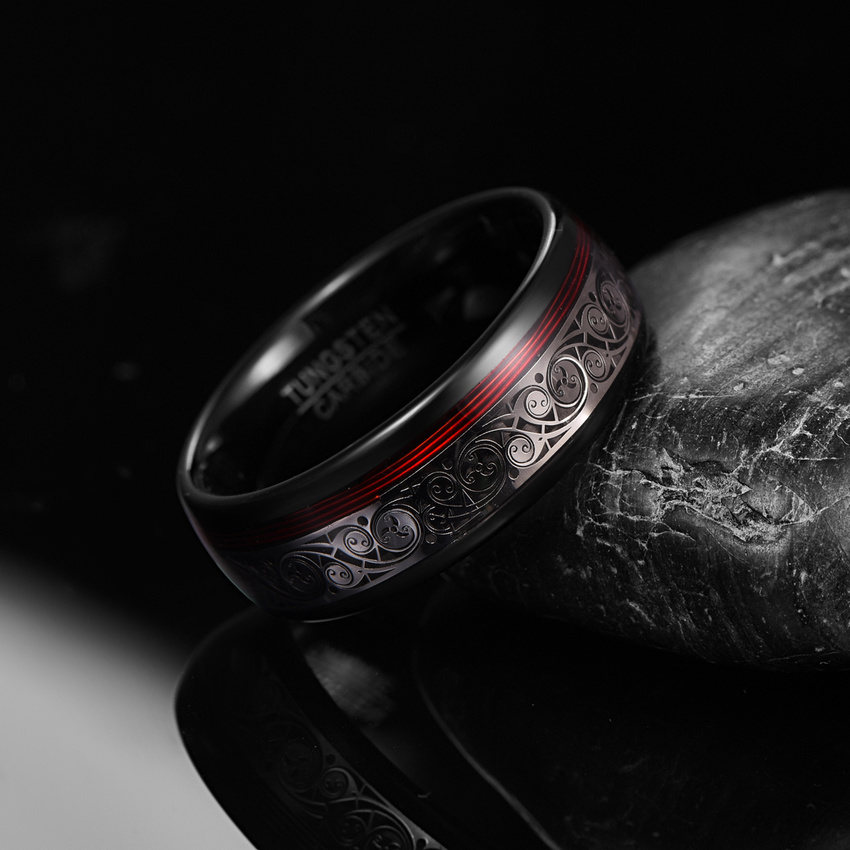 8 mm Black Spiral Guitar-String Tungsten Ring