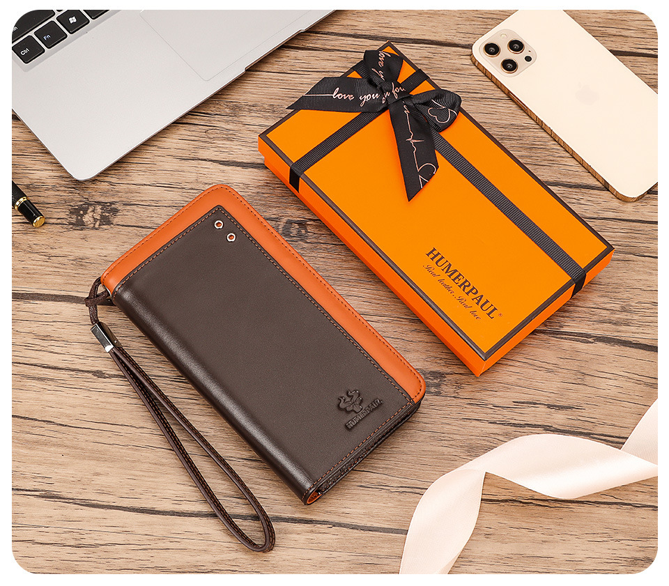 Men’s Genuine Cowhide Leather Long Wallet with Wrist Strap and RFID Protection - Image 3