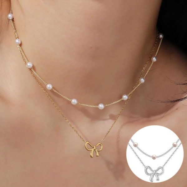 Pearl and Bow Double-Layer Necklace
