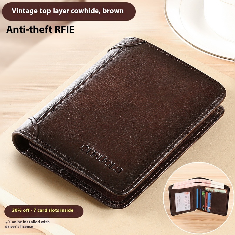 Slim Cowhide Leather Wallet with Card Slots and ID Window - Image 7