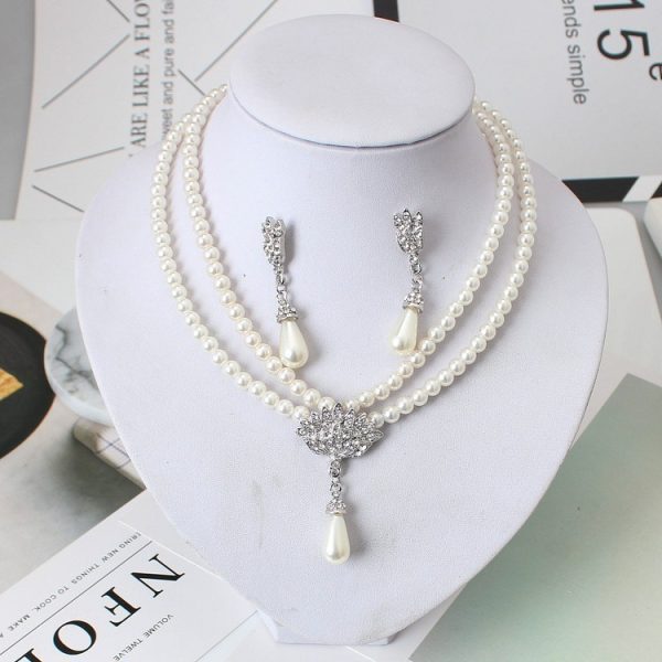 Pearl and Crystal-Style Necklace and Earrings Set