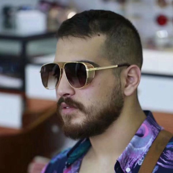 Unisex Aviator Sunglasses with Hollow Metal Side Detailing