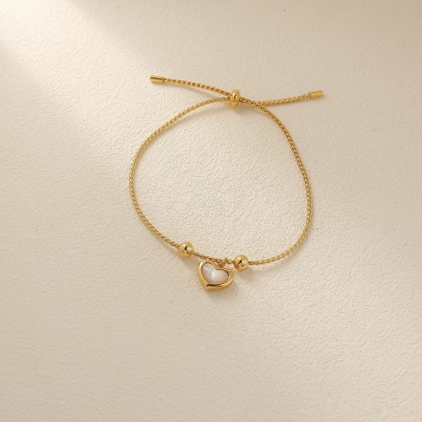 Peach Heart Adjustable Bead Bracelet