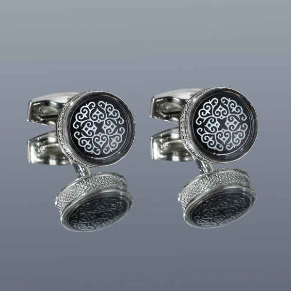 Fashion Pattern Round Silver-Tone Cufflinks