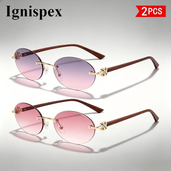 Two-Pack Floral Rimless Oval Sunglasses