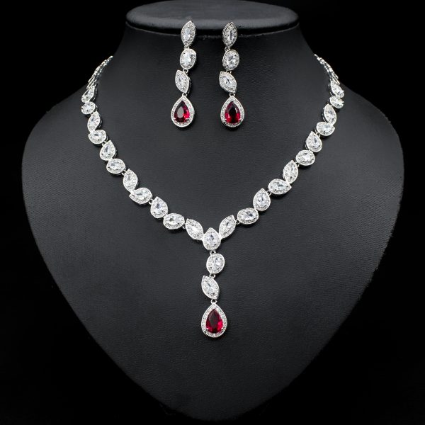 Colorful Zircon Leaf Necklace and Earrings Set