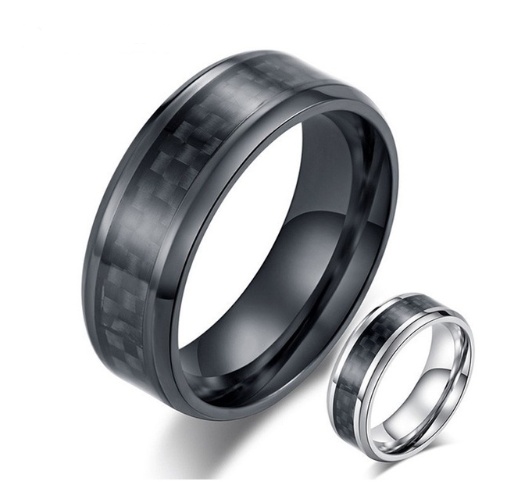 Black Carbon Fiber Inlay Stainless Steel Ring