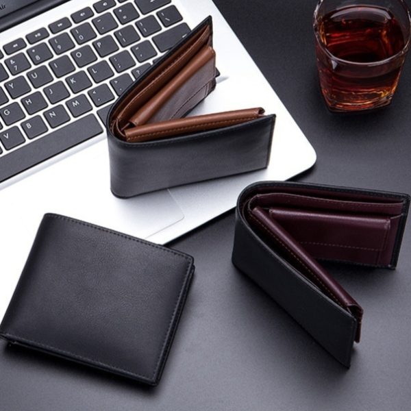 Men’s Cowhide Leather Wallet with Coin Pocket and Flip-Up ID Window