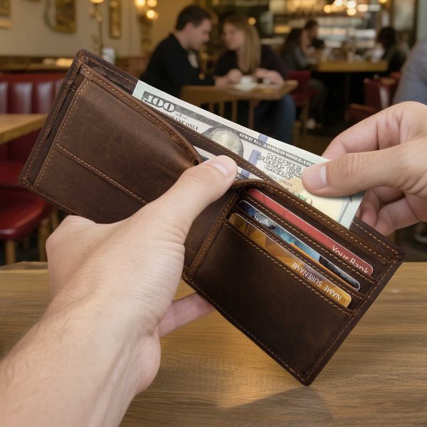Men’s Dark Brown Cowhide Leather Bifold Wallet