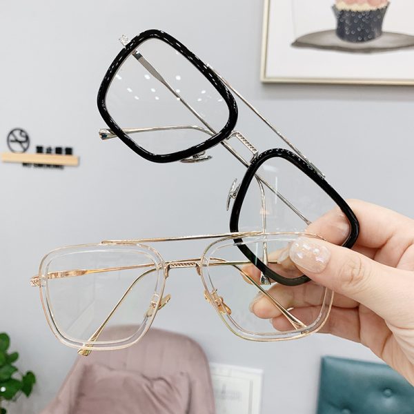 Unisex Retro Square Aviator Sunglasses with Metal Frame