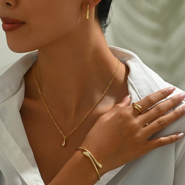 Gold-Tone Teardrop Jewelry Set for Women with Necklace, Earrings, Ring and Bangle