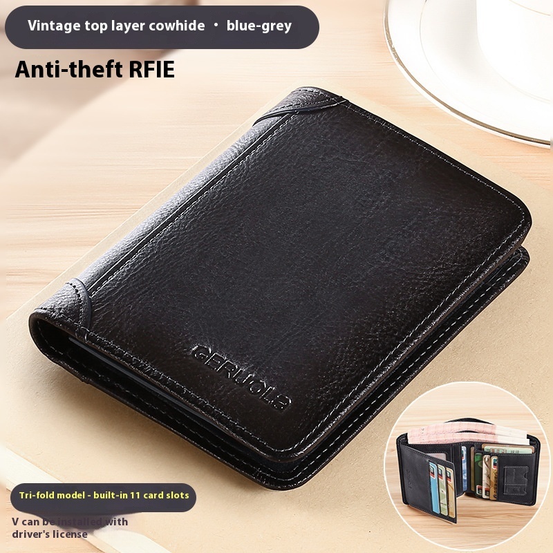 Slim Cowhide Leather Wallet with Card Slots and ID Window - Image 10