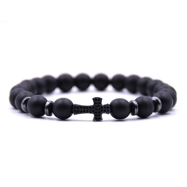 Black Frosted Stone Cross Bracelet