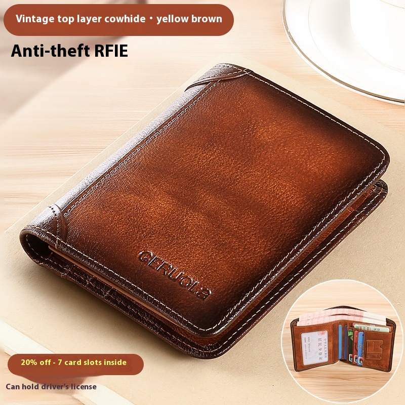 Slim Cowhide Leather Wallet with Card Slots and ID Window - Image 6