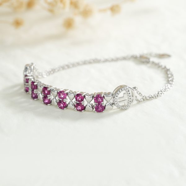 Sterling Silver Purple Garnet Heart Bracelet