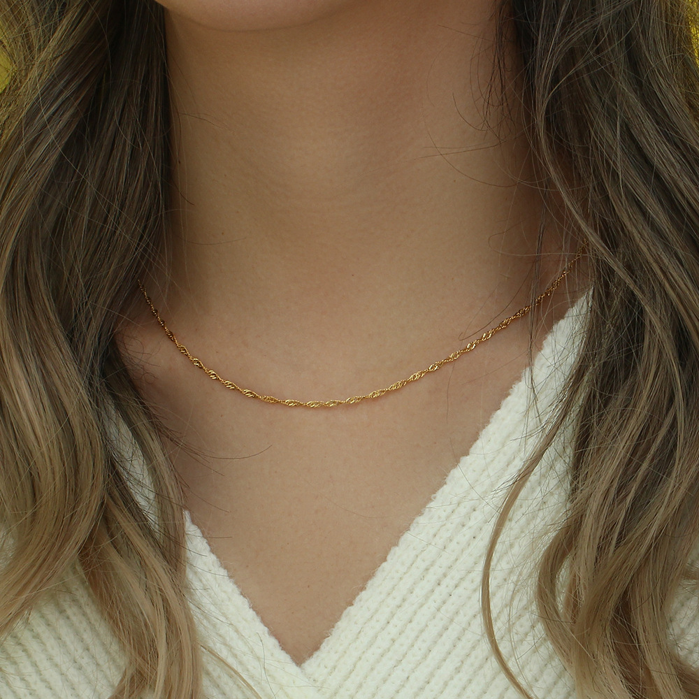 18K Gold-Tone Water-Wave Chain Bracelet and Necklace - Image 3