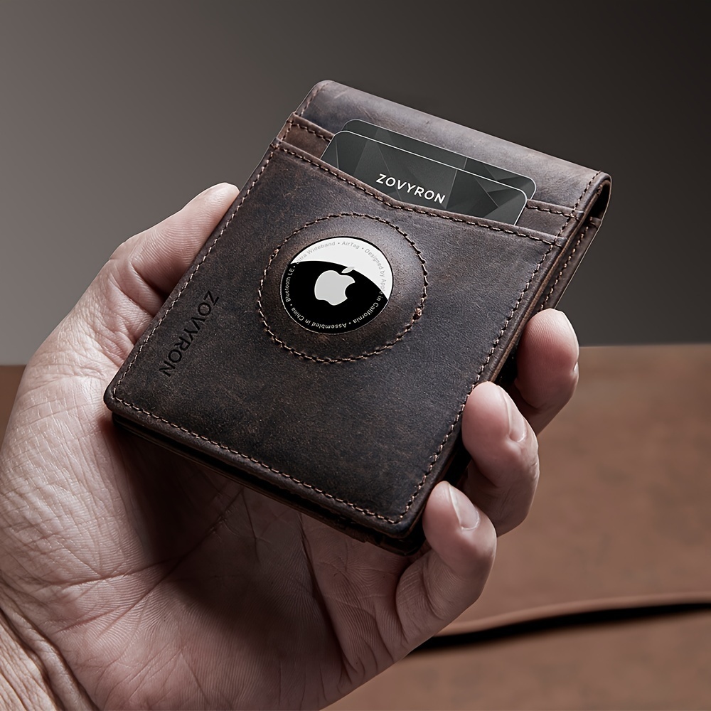 Men’s Slim Leather Bifold Wallet with AirTag Holder and Money Clip - Image 10