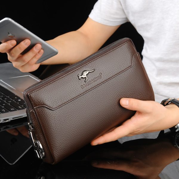 Men’s PU Leather Business Clutch Bag with Hand Strap