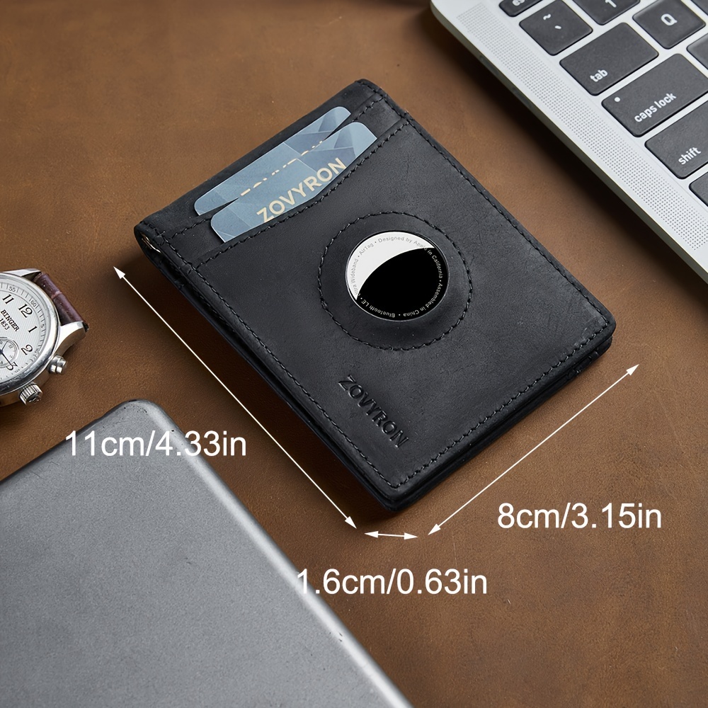 Men’s Slim Leather Bifold Wallet with AirTag Holder and Money Clip - Image 4
