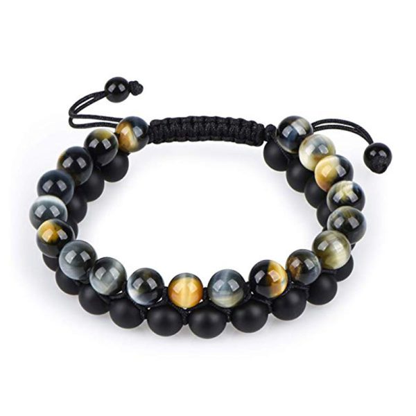 Tiger Eye and Matte Black Agate Couple Bracelets