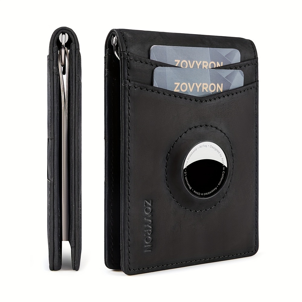 Men’s Slim Leather Bifold Wallet with AirTag Holder and Money Clip - Image 7