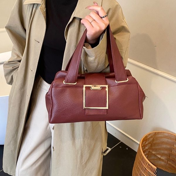 Retro Soft-Leather Buckle Handbag