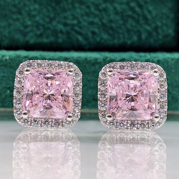 Women’s 925 Silver Geometric Stud Earrings with White, Pink, or Yellow Centers