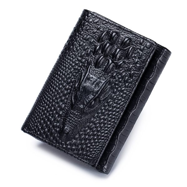 Men’s Crocodile-Embossed Cowhide Leather Wallet with ID Windows