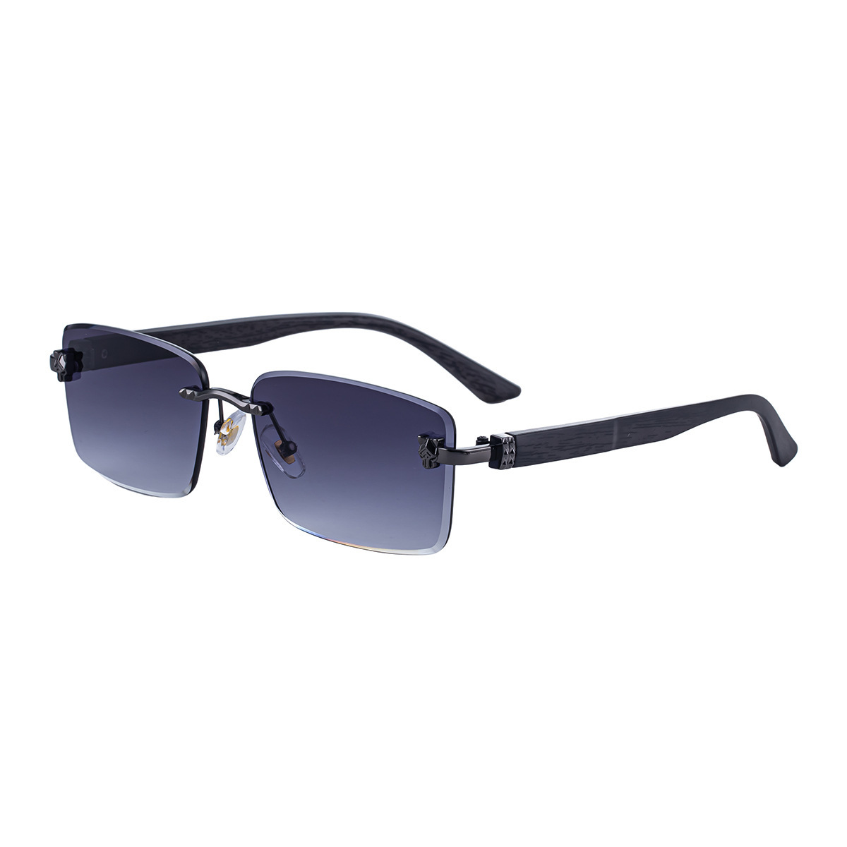 Men’s Rimless Rectangular Sunglasses with Retro Wood-Grain Temples - Image 7