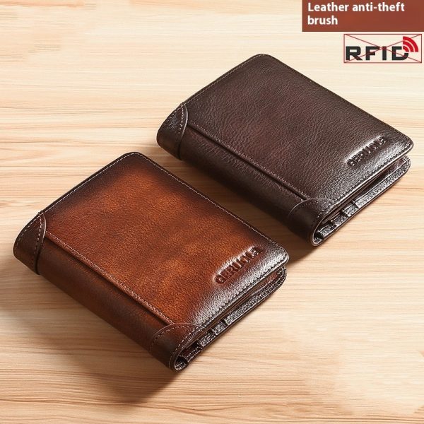 Slim Cowhide Leather Wallet with Card Slots and ID Window