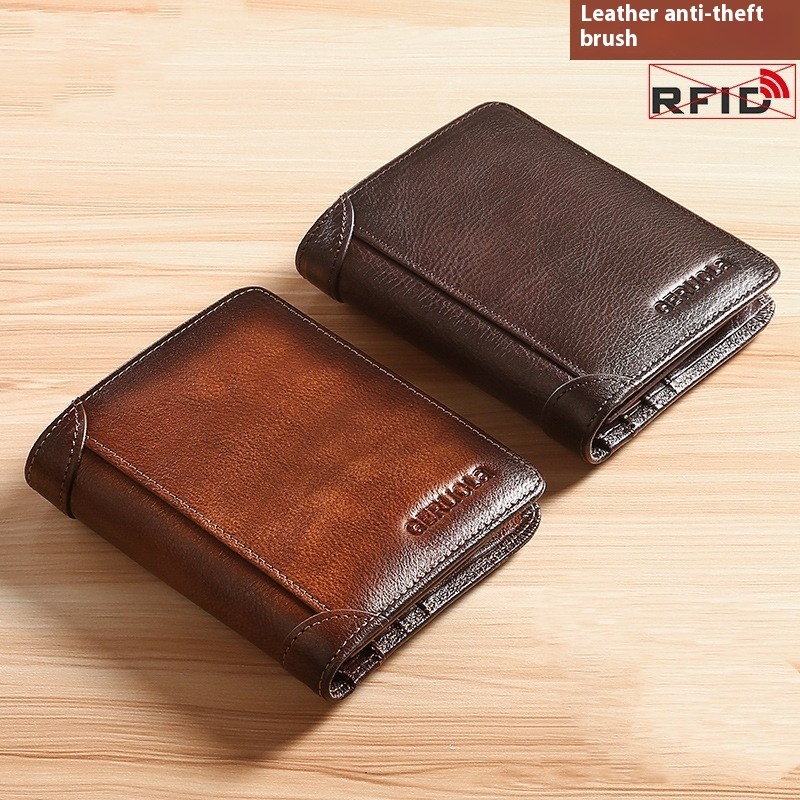 Slim Cowhide Leather Wallet with Card Slots and ID Window