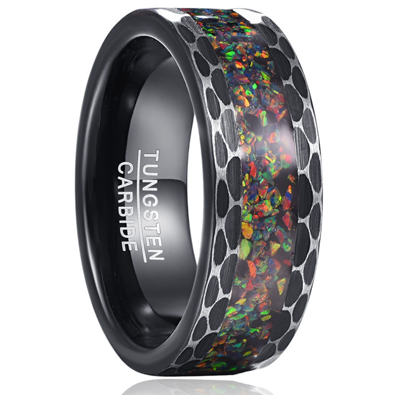 8 mm Black Edge Broken Opal Tungsten Ring - Image 3