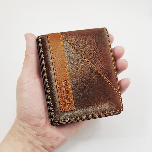 Men’s Genuine Cowhide Leather Bifold Wallet with Contrast Details